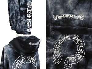 極美品 ChromeHearts クロムハーツ タイダイ柄ホースシュープリントプルオーバーパーカー ブラック サイズL 中古 66371