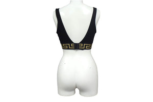 VERSACE ヴェルサーチ ブラトップ グレカ ボーダー トライアングル ブラレット ブラック ゴールド 美品 中古 66374 