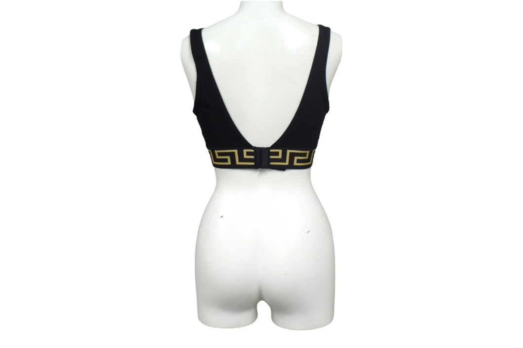 VERSACE ヴェルサーチ ブラトップ グレカ ボーダー トライアングル ブラレット ブラック ゴールド 美品 中古 66374 