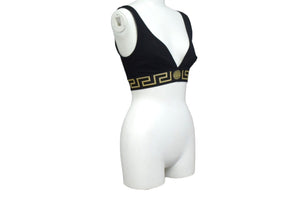 VERSACE ヴェルサーチ ブラトップ グレカ ボーダー トライアングル ブラレット ブラック ゴールド 美品 中古 66374 