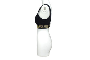 VERSACE ヴェルサーチ ブラトップ グレカ ボーダー トライアングル ブラレット ブラック ゴールド 美品 中古 66374 