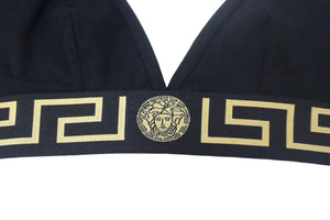 VERSACE ヴェルサーチ ブラトップ グレカ ボーダー トライアングル ブラレット ブラック ゴールド 美品 中古 66374 