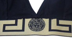 VERSACE ヴェルサーチ ブラトップ グレカ ボーダー トライアングル ブラレット ブラック ゴールド 美品 中古 66374 