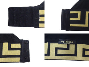 VERSACE ヴェルサーチ ブラトップ グレカ ボーダー トライアングル ブラレット ブラック ゴールド 美品 中古 66374 