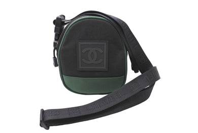 CHANEL シャネル ココマーク スポーツライン ショルダーバッグ 8番台 ブラック グリーン キャンバス 美品 中古 66381