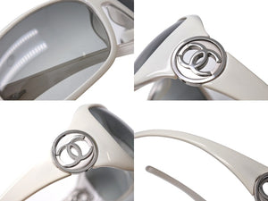 CHANEL シャネル サングラス メガネ ココマーク 6023 イタリア製 プラスチック ホワイト シルバー金具 65□17 美品 中古 66384