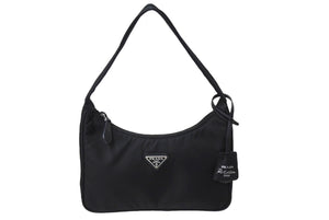 PRADA プラダ ホーボー RE-EDITION 2000 ホーボー ハンドバッグ トライアングル ブラック ナイロン ロゴロゴ 1NE515 美品 中古 66392 