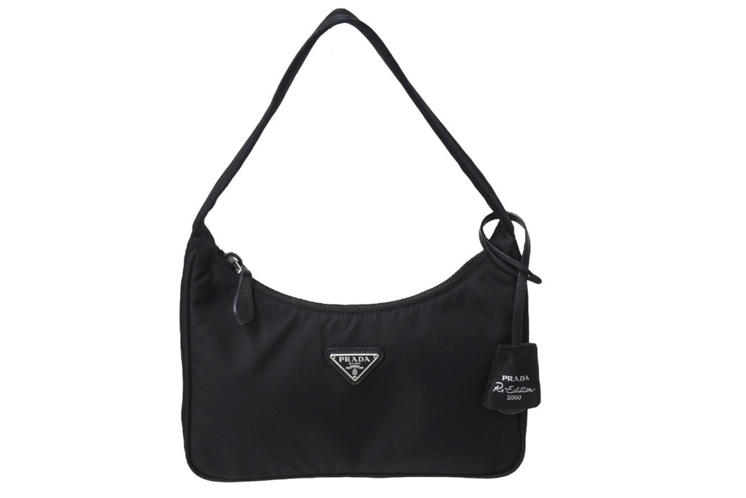 PRADA プラダ ホーボー RE-EDITION 2000 ホーボー ハンドバッグ トライアングル ブラック ナイロン ロゴロゴ 1NE515 美品 中古 66392 