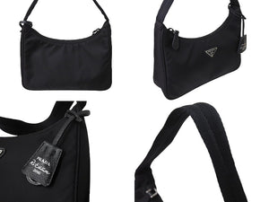 PRADA プラダ ホーボー RE-EDITION 2000 ホーボー ハンドバッグ トライアングル ブラック ナイロン ロゴロゴ 1NE515 美品 中古 66392 