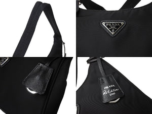 PRADA プラダ ホーボー RE-EDITION 2000 ホーボー ハンドバッグ トライアングル ブラック ナイロン ロゴロゴ 1NE515 美品 中古 66392 