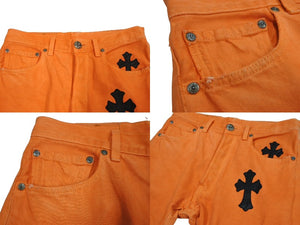 ChromeHearts クロムハーツ ギャラリーデプト リーバイス クロスパッチフレアデニムパンツ オレンジ サイズ28 美品 中古 66398