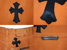 Load image into Gallery viewer, ChromeHearts クロムハーツ ギャラリーデプト リーバイス クロスパッチフレアデニムパンツ オレンジ サイズ28 美品 中古 66398