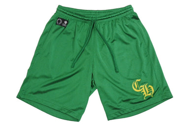 新品未使用 ChromeHearts クロムハーツ SHORTUVARSITY CHプリントメッシュハーフパンツ グリーン イエロー サイズL 66399