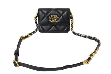 極美品 CHANEL シャネル チェーンショルダーポーチ 31番台 ココマーク ラムスキン ブラック ゴールド シルバー 中古 66417
