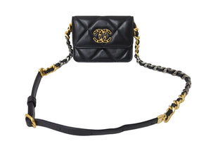 極美品 CHANEL シャネル チェーンショルダーポーチ 31番台 ココマーク ラムスキン ブラック ゴールド シルバー 中古 66417