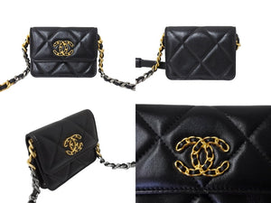 極美品 CHANEL シャネル チェーンショルダーポーチ 31番台 ココマーク ラムスキン ブラック ゴールド シルバー 中古 66417