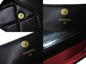 極美品 CHANEL シャネル チェーンショルダーポーチ 31番台 ココマーク ラムスキン ブラック ゴールド シルバー 中古 66417