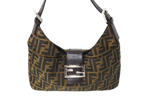 FENDI フェンディ ワンショルダーバッグ ズッカ柄 マンマバケット キャンバス レザー シルバー金具 ブラウン 美品 中古 66424 