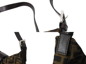 FENDI フェンディ ワンショルダーバッグ ズッカ柄 マンマバケット キャンバス レザー シルバー金具 ブラウン 美品 中古 66424 