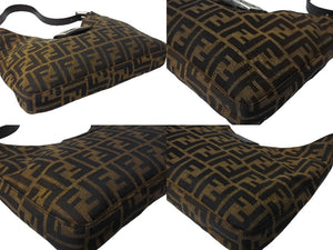 FENDI フェンディ ワンショルダーバッグ ズッカ柄 マンマバケット キャンバス レザー シルバー金具 ブラウン 美品 中古 66424 