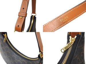 極美品 CELINE セリーヌ ワンショルダーバッグ トリオンフ 19395 2BZJ PVC レザー ブラウン ゴールド金具 総柄 中古 66425