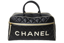 Load image into Gallery viewer, CHANEL シャネル ボストンバッグ 3番台 キルティング ブラック ホワイト ロゴ カーフスキン ゴールド金具 美品 中古 66426