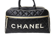 Load image into Gallery viewer, CHANEL シャネル ボストンバッグ 3番台 キルティング ブラック ホワイト ロゴ カーフスキン ゴールド金具 美品 中古 66426