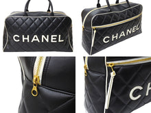 Load image into Gallery viewer, CHANEL シャネル ボストンバッグ 3番台 キルティング ブラック ホワイト ロゴ カーフスキン ゴールド金具 美品 中古 66426