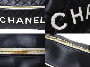 CHANEL シャネル ボストンバッグ 3番台 キルティング ブラック ホワイト ロゴ カーフスキン ゴールド金具 美品 中古 66426