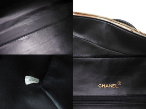CHANEL シャネル ボストンバッグ 3番台 キルティング ブラック ホワイト ロゴ カーフスキン ゴールド金具 美品 中古 66426
