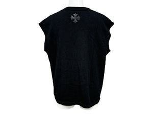 CHROME HEARTS クロムハーツ ニットベスト サイズS CHプラスパッチ レザー カシミヤ シルバ−925 ブラック 美品 中古 66470