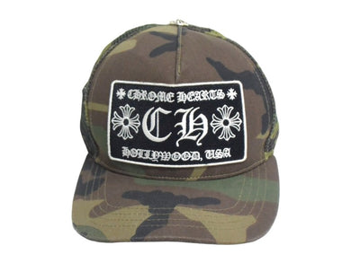Chrome Hearts クロムハーツ トラッカーキャップ メッシュ カモ柄 クロスボール コットン ポリエステル シルバー925 美品 中古 66472