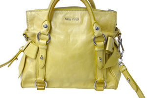 MIUMIU ミュウミュウ ハンドバッグ ショルダーバッグ S030801 サイドリボン 2WAY イエロー シルバー金具 美品 中古 66481 
