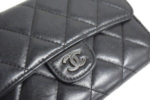 CHANEL シャネル マトラッセ 二つ折り財布 フラップウォレット 10番台 ココマーク ブラック ラムスキン 良品 中古 66484