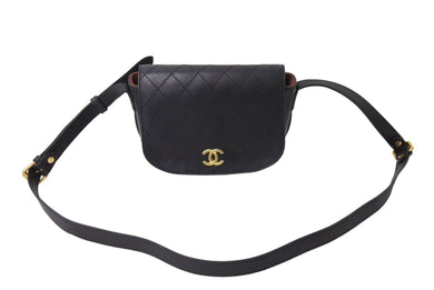 CHANEL シャネル Wフラップ マトラッセ ショルダーバッグ ココマーク 24番台 ラムスキン ブラック ゴールド金具 美品 中古 66510