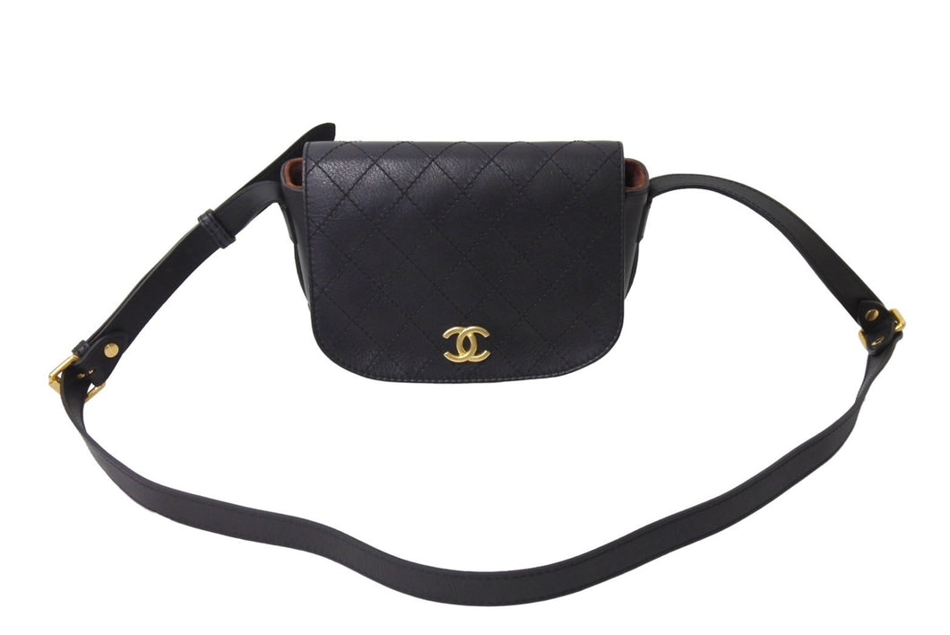CHANEL シャネル Wフラップ マトラッセ ショルダーバッグ ココマーク 24番台 ラムスキン ブラック ゴールド金具 美品 中古 66510