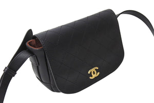 CHANEL シャネル Wフラップ マトラッセ ショルダーバッグ ココマーク 24番台 ラムスキン ブラック ゴールド金具 美品 中古 66510