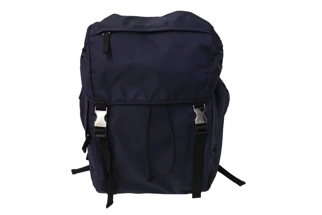 極美品 PRADA プラダ リュック バックパック 2VZ062 トライアングルロゴ ナイロン ネイビー シルバー金具 中古 66513 