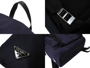 極美品 PRADA プラダ リュック バックパック 2VZ062 トライアングルロゴ ナイロン ネイビー シルバー金具 中古 66513 