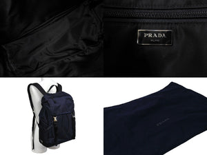 極美品 PRADA プラダ リュック バックパック 2VZ062 トライアングルロゴ ナイロン ネイビー シルバー金具 中古 66513 