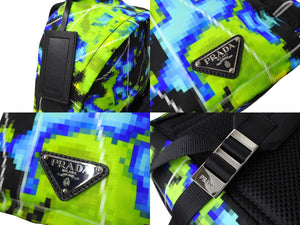 以前同様 PRADA プラダ リュック デイパック バックパック レーダー ブラック グリーン 2VZ066 シルバー金具 中古 66514 