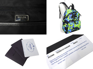 以前同様 PRADA プラダ リュック デイパック バックパック レーダー ブラック グリーン 2VZ066 シルバー金具 中古 66514 