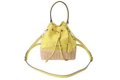 極美品 PRADA プラダ プラージュ ウィッカー ハンドバッグ ショルダーバッグ 2WAY 1BE039 トライアングルロゴ イエロー ベージュ 中古 66515 
