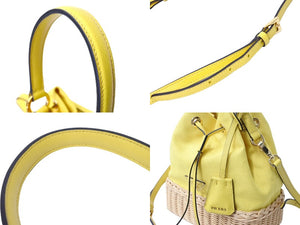極美品 PRADA プラダ プラージュ ウィッカー ハンドバッグ ショルダーバッグ 2WAY 1BE039 トライアングルロゴ イエロー ベージュ 中古 66515 