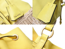 画像をギャラリービューアに読み込む, 極美品 PRADA プラダ プラージュ ウィッカー ハンドバッグ ショルダーバッグ 2WAY 1BE039 トライアングルロゴ イエロー ベージュ 中古 66515 