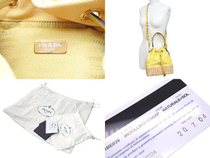 極美品 PRADA プラダ プラージュ ウィッカー ハンドバッグ ショルダーバッグ 2WAY 1BE039 トライアングルロゴ イエロー ベージュ 中古 66515 