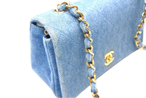 CHANEL シャネル デニム チェーン ミニ ショルダーバッグ ブルー フルフラップ ココマーク ロゴ ゴールド金具 美品 中古 66516