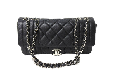 CHANEL シャネル マドモアゼル パンチング ショルダーバッグ ココマーク 11番台 ラムスキン ブラック シルバー金具 美品 中古 66522
