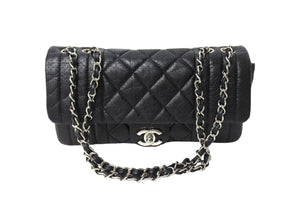 CHANEL シャネル マドモアゼル パンチング ショルダーバッグ ココマーク 11番台 ラムスキン ブラック シルバー金具 美品 中古 66522