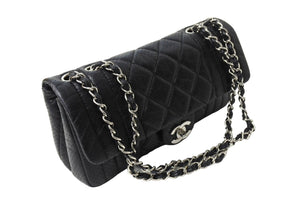 CHANEL シャネル マドモアゼル パンチング ショルダーバッグ ココマーク 11番台 ラムスキン ブラック シルバー金具 美品 中古 66522